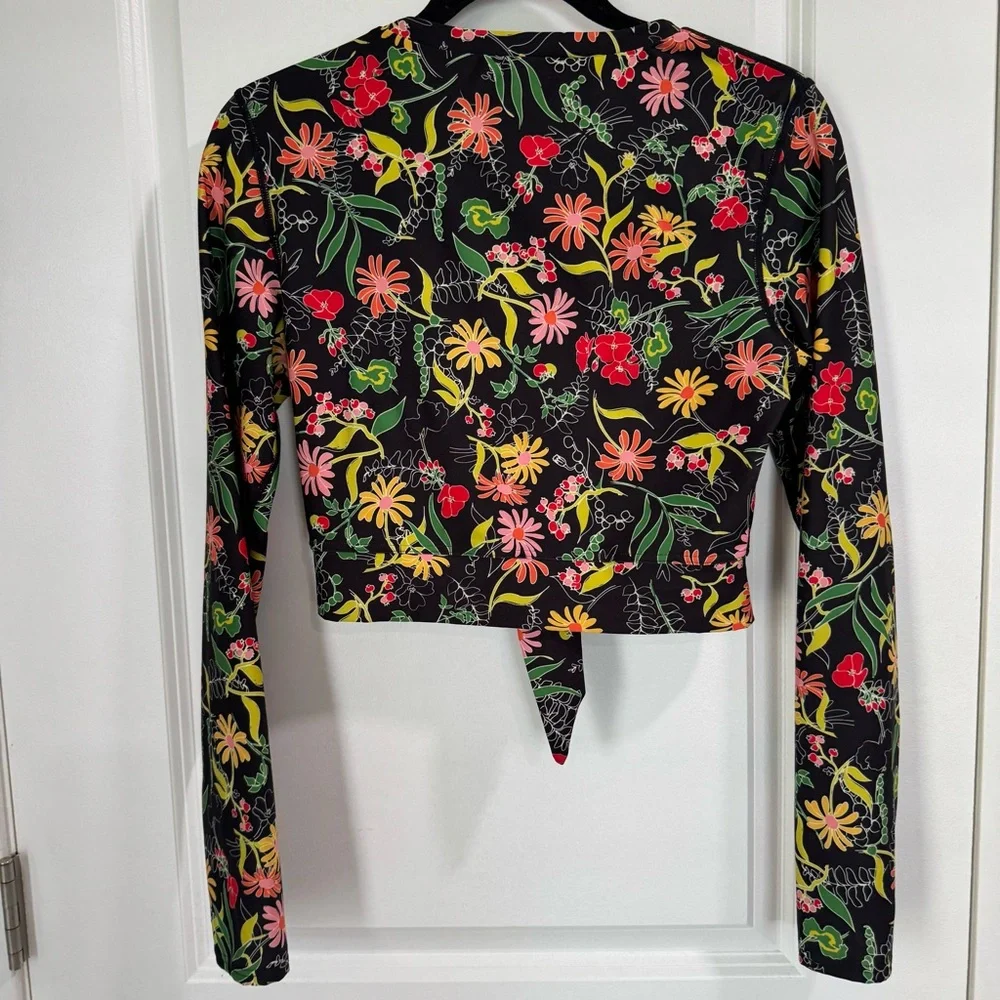 Kate Spade Rooftop Garden Cropped Long Sleeve Rash Guard Top & Bikini Bottom M - Picture 2 of 11